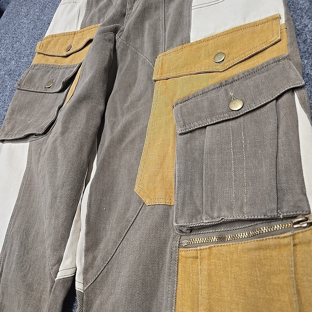 Oli & Hali Patchwork Paperbag Cargo Pants M Boho Utility Earthy Mineral Wash - Picture 8 of 16